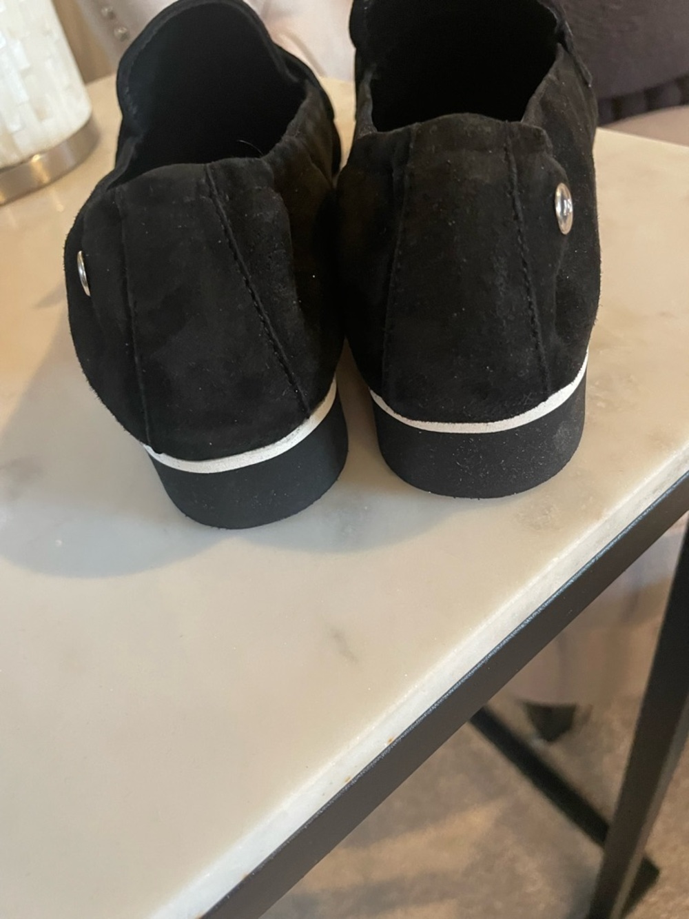 AGL Black Suede Pointed Loafer with White Trim - Picture 8 of 10